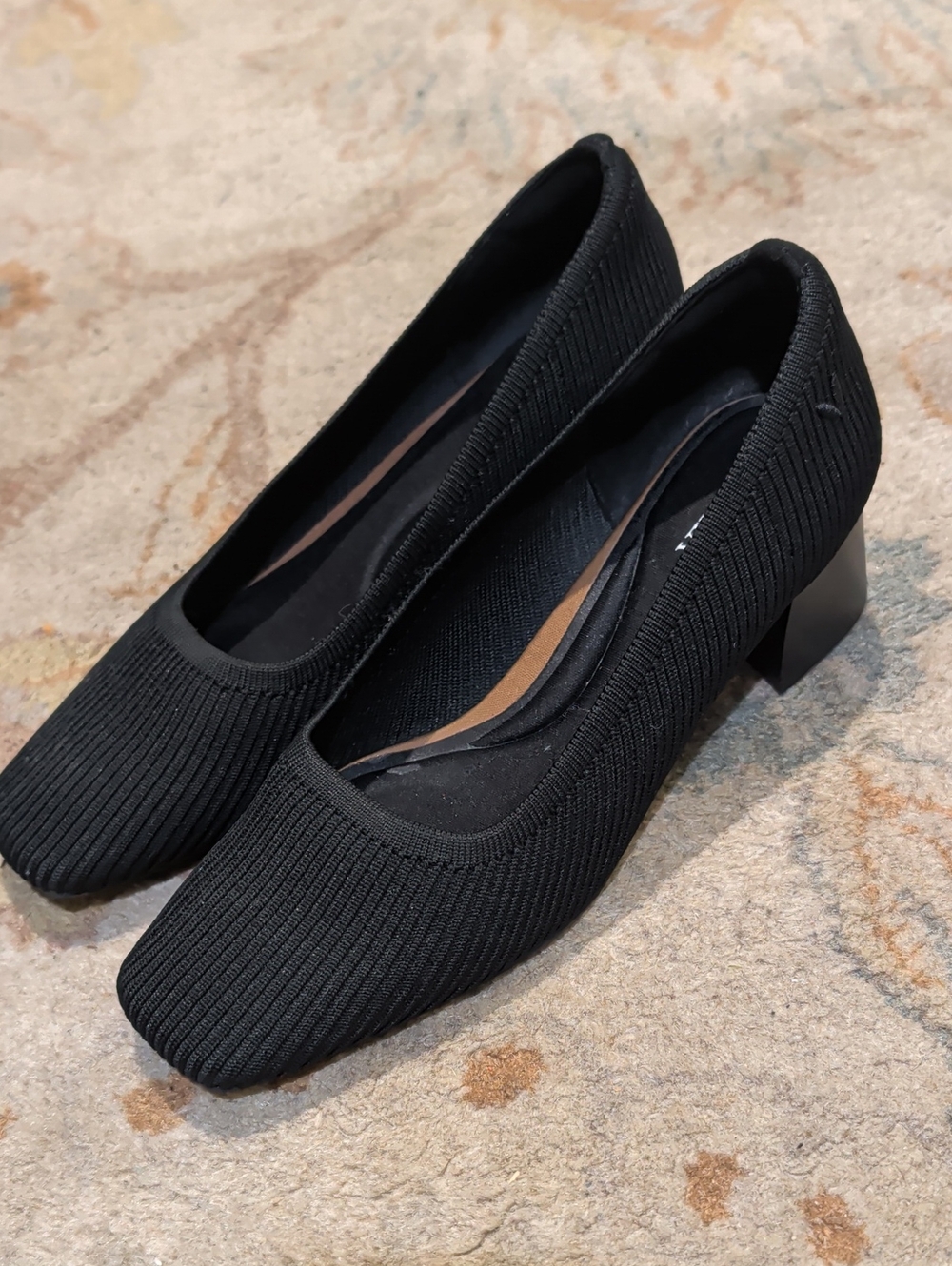 Vivaia Melody 2.0 Square Toe Chunky Heel Classic Black Knit Block Heel Pumps